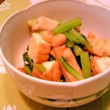 煎り大豆と厚揚げ・さつま天・小松菜の炒め煮